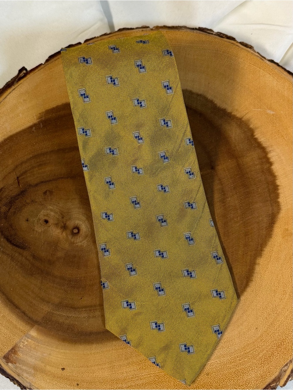 Vintage Style Lauren Ralph Lauren Mustard Yellow Blue Silver Geometric Silk Tie